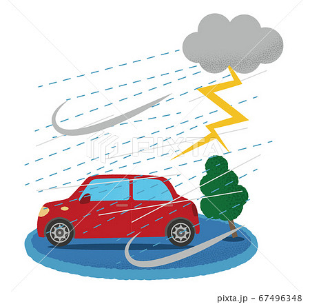 雷雨の被害に遭う自動車のベクターイラスト 67496348