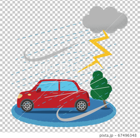 雷雨の被害に遭う自動車のベクターイラスト 67496348