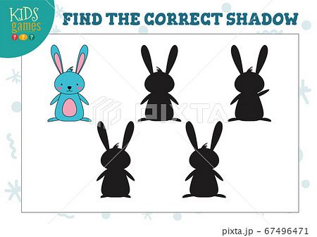 Find the correct shadow for cute cartoon rabbit preschool kids mini game 67496471