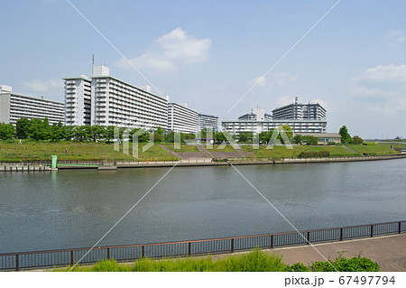豊島五丁目団地群と隅田川テラス　足立区側から北区方面を見る 67497794