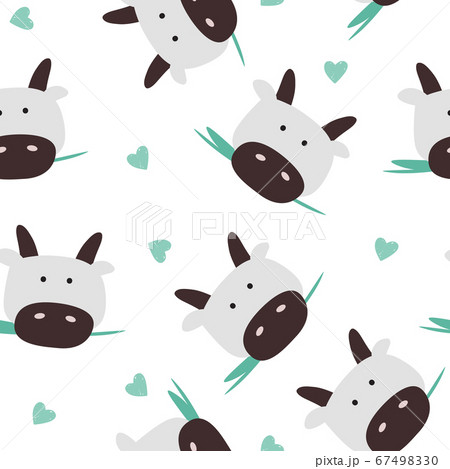 Cows head cute background. Simple seamless pattern with cartoon character. 67498330