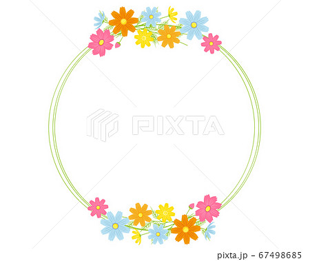 カラフルなコスモスの花のフレーム 秋桜のメッセージカードのイラスト素材