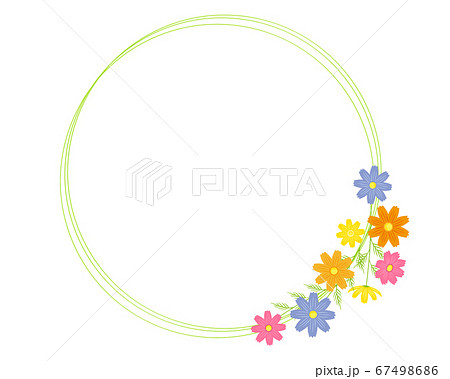 カラフルなコスモスの花のフレーム 秋桜のメッセージカードのイラスト素材