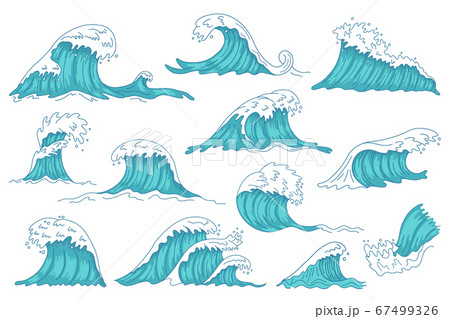 Sea Waves Ocean Hand Drawn Water Wave Vintage Stock Illustration