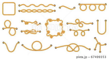 Nautical navy rope. Marine yacht decorative cordage knots, nautical knots, sea boat cord divider and marine ropes vector illustration icons set 67499353
