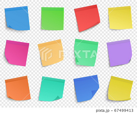 Post it pin note. Paper memo notes, sticky business remind paper sheets, colorful sticker notes vector isolated icons set 67499413