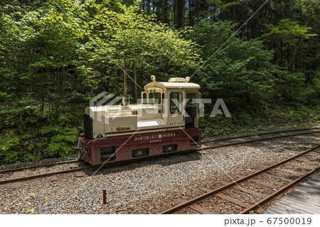 赤沢森林鉄道の終点駅　丸山渡停車場で先頭へ移動するディーゼル機関車 67500019