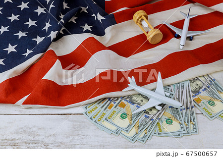 Rising world USA flag model airplane oil barrels Rising world USA flag model airplane oil barrels 67500657