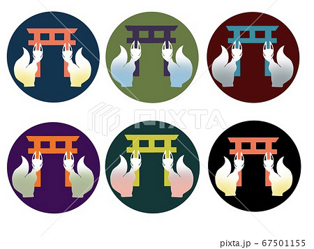 鳥居と狐の丸型アイコン 鳥居と狐の丸型アイコン 67501155