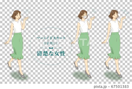 緑色のマーメイドスカートを着た清楚な女性 67501383