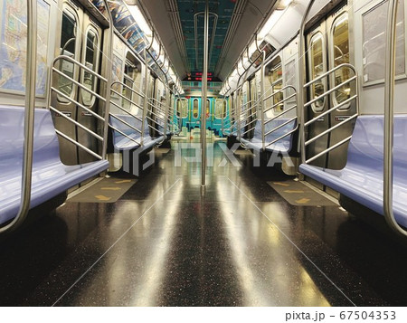The interior of the train car of the subway - image 67504353
