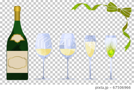 Illustration set of white wine and wine bottle and ribbon-cutout style 67506966