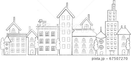 町並みの風景 モノクロ のイラスト素材