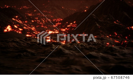 Red Orange vibrant Molten Lava flowing onto grey 67508746