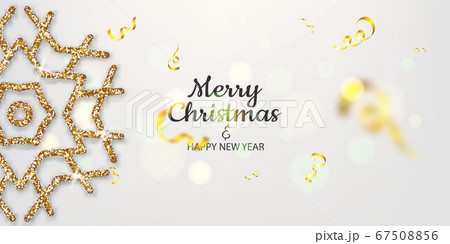 Golden snowflakes shimmer on light background 67508856