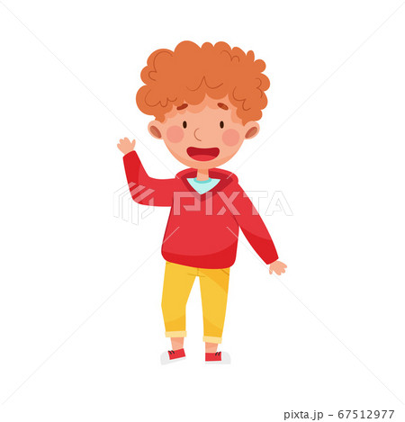 Cheerful Boy Character with Red Hair Greeting Waving Hand and Saying Hi Vector Illustration 67512977