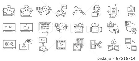 ユーチューバーと動画編集者のアイコンセットのイラスト素材