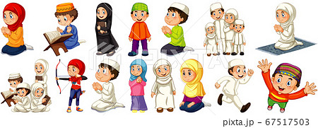 Set of different muslim people cartoon character 67517503