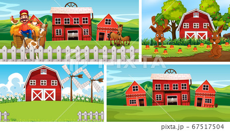 Set of different farm scenes with animal farm 67517504