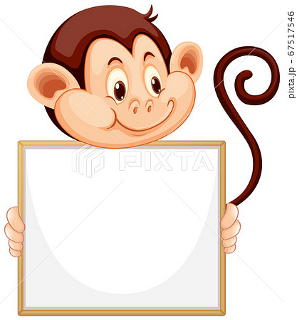 Blank sign template with cute monkey on white Blank sign template with cute monkey on white 67517546