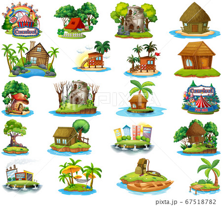 Set of different bangalows and island beach theme Set of different bangalows and island beach theme 67518782