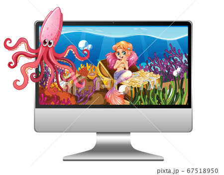 Mermaid underwater scene on computer screen Mermaid underwater scene on computer screen 67518950