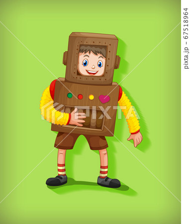 Cute boy wearing robot costume in standing Cute boy wearing robot costume in standing 67518964