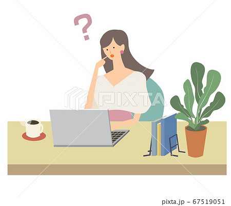 女性 デスクワーク テレワーク リモートワーク ビジネス 自宅 ノートパソコン ベクター イラスト のイラスト素材