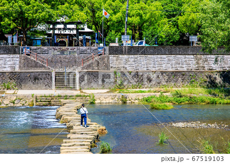 本明川の飛び石 長崎県諫早市 の写真素材