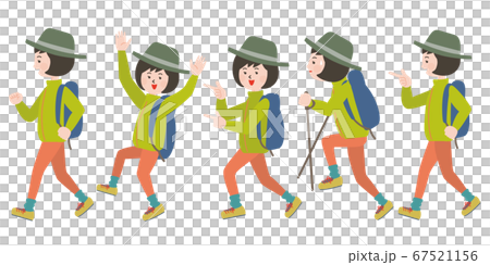 アウトドアスタイルの若い女性のポーズと表情バリエーション 67521156