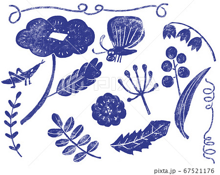 北欧風の花と虫のイラスト素材