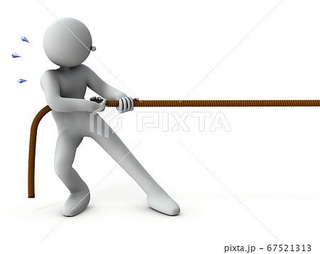 A character pulling a rope with a tug of war. - Stock