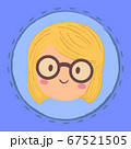 Little Blonde Girl with Glasses on Blue Circle Background Vector 67521505