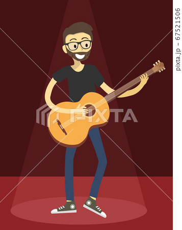 Man Play Acoustic Guitar On Red Spotlightのイラスト素材