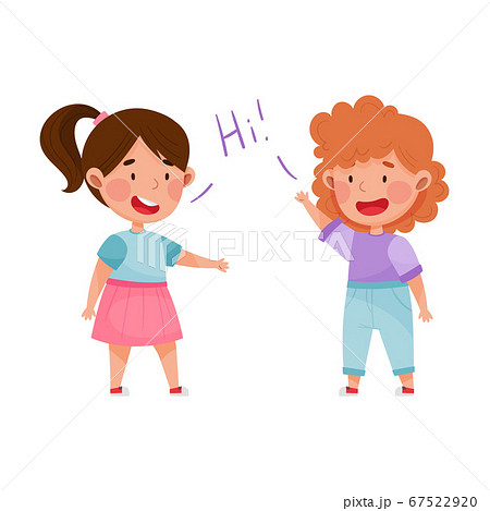 Friendly Kids Greeting Each Other Waving Hands...のイラスト素材 [67522920] - PIXTA