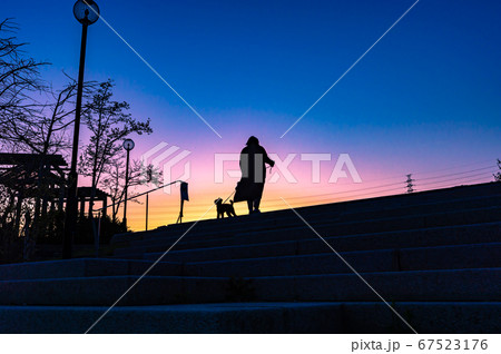 夕焼けの北公園 シルエットな風景 宝塚山手台の写真素材