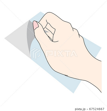 女性がシールを剥がす右手のパーツイメージのイラスト素材