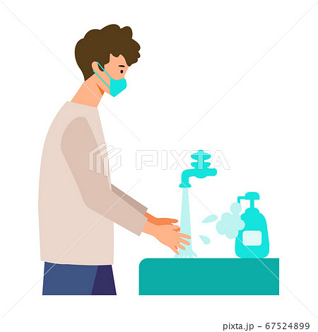 【新しい旅のエチケット】こまめな手洗いをする男性　GoToトラベルキャンペーンに伴うイラスト 67524899