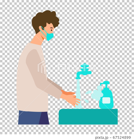 【新しい旅のエチケット】こまめな手洗いをする男性　GoToトラベルキャンペーンに伴うイラスト 67524899
