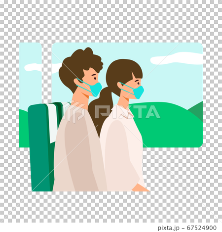 [New travel etiquette] Illustration of a male and female traveler enjoying the scenery ahead of the conversation in the car GoTo Travel 67524900