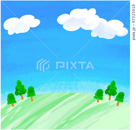 草原の風景 青空 水彩画のイラスト素材