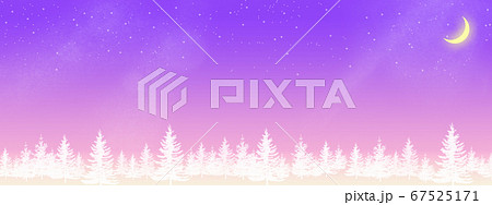 星空に浮かぶ新月と木々 67525171