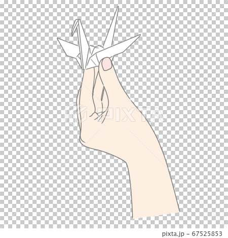 Woman's left hand holding a white paper crane [Body parts] 67525853