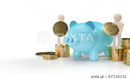 The blue piggy bank and wood figure hold gold coins for business content 3d rendering. The blue piggy bank and wood figure hold gold coins for business content 3d rendering. 67526242