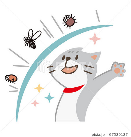 害虫を跳ね除ける猫のイラスト素材
