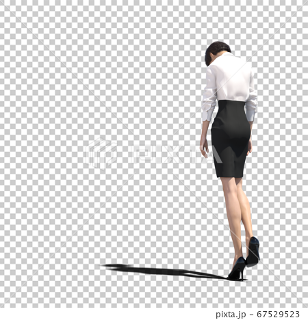 しょんぼり歩くビジネスウェアの女性 3dcg イラスト素材のイラスト素材