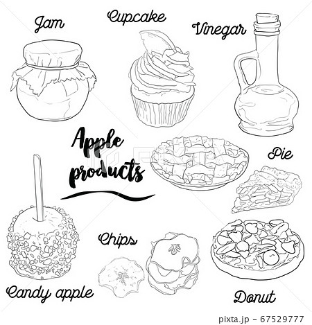 Hand Drawn Black And White Apple Fruit Products のイラスト素材