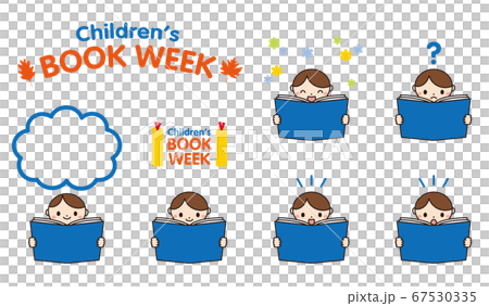 男孩讀一本書的面部表情變化 67530335