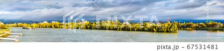 Panorama of the Rhine river between Mainz and Wiesbaden in Germany 67531481