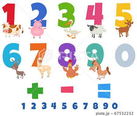 educational numbers set with funny farm animals educational numbers set with funny farm animals 67532232